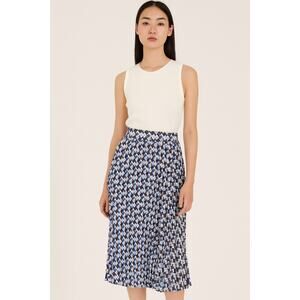 Talbots Pleated Skirt Size XL Geometric Print Midi Blue White Career Classic